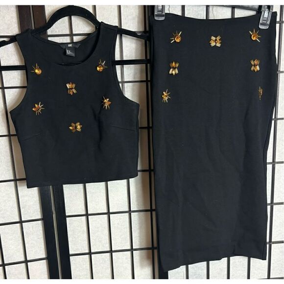 H&M Black Beaded Adorned Skirt Set - Picture 1 of 8